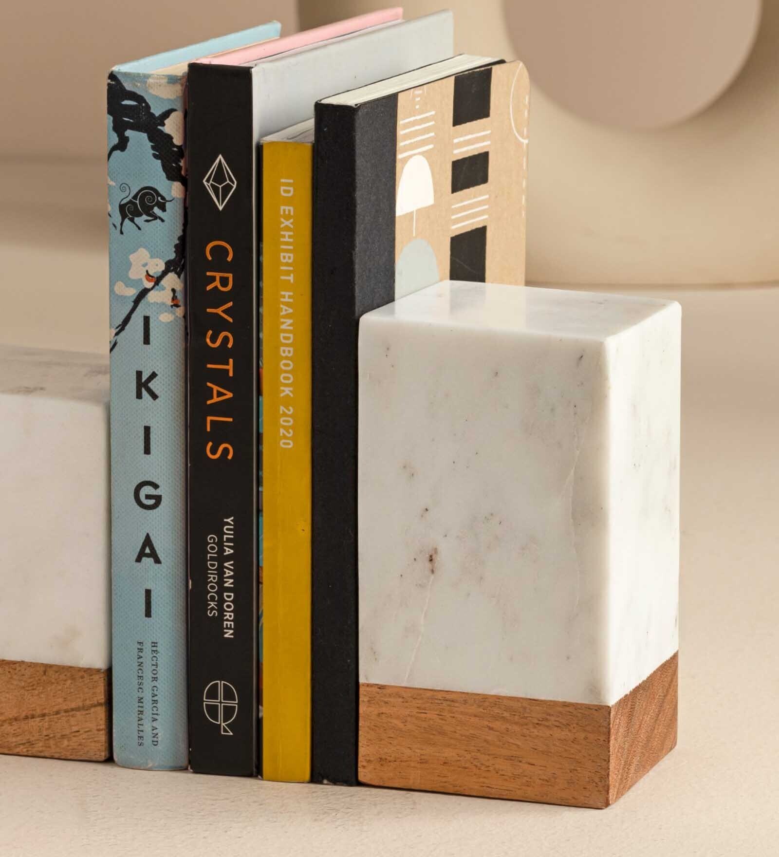 Block White & Brown Engineered Wood Bookend